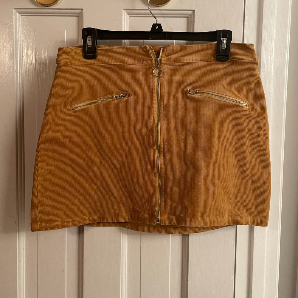 Light Brown Full Zip Mini Skirt